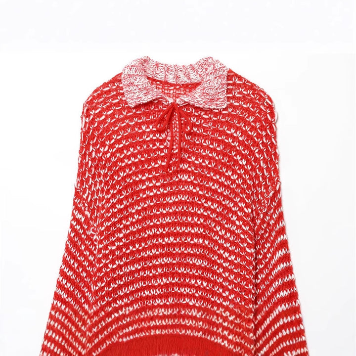 Casual ribbed sweater for women with trendy collar and ruffle detail Lune London
