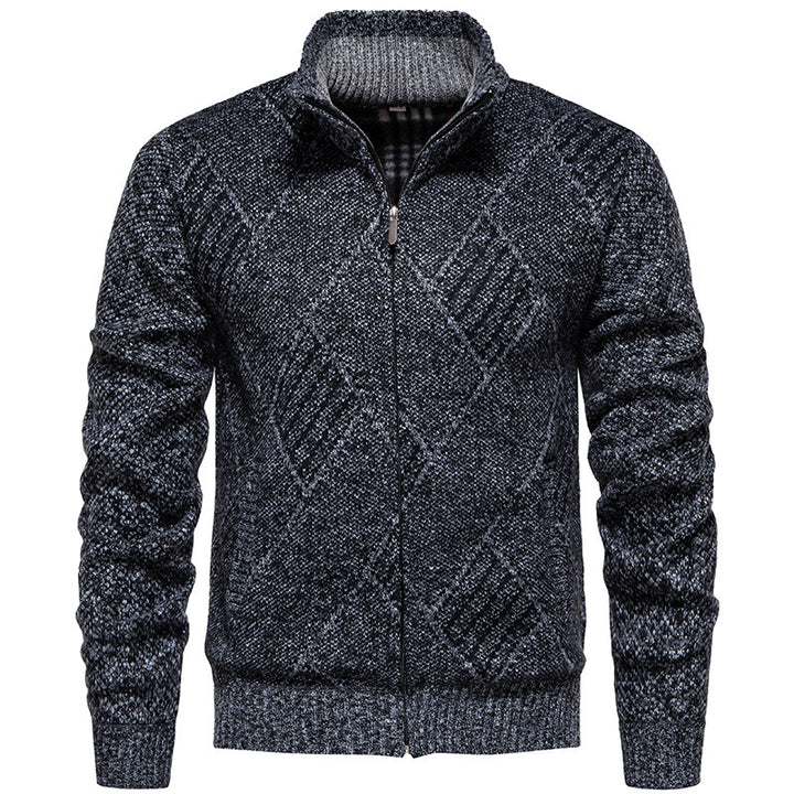 Men's knitted jacket with modern embossed pattern and high collar Lune London
