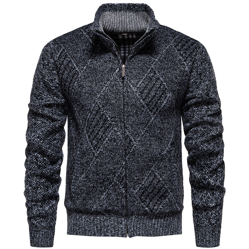 Men's Cardigan with Modern Cable Pattern and High Collar Lune London