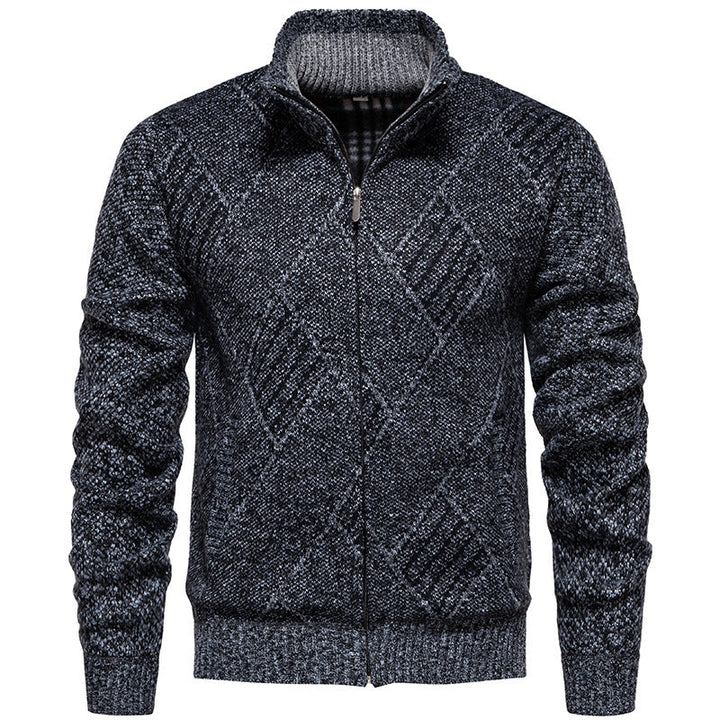 Men's Cardigan with Modern Cable Pattern and High Collar Lune London