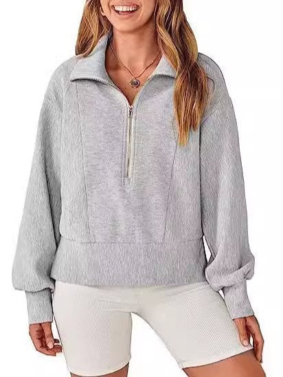 Sporty sweater for women with stand-up collar and half-zip Lune London