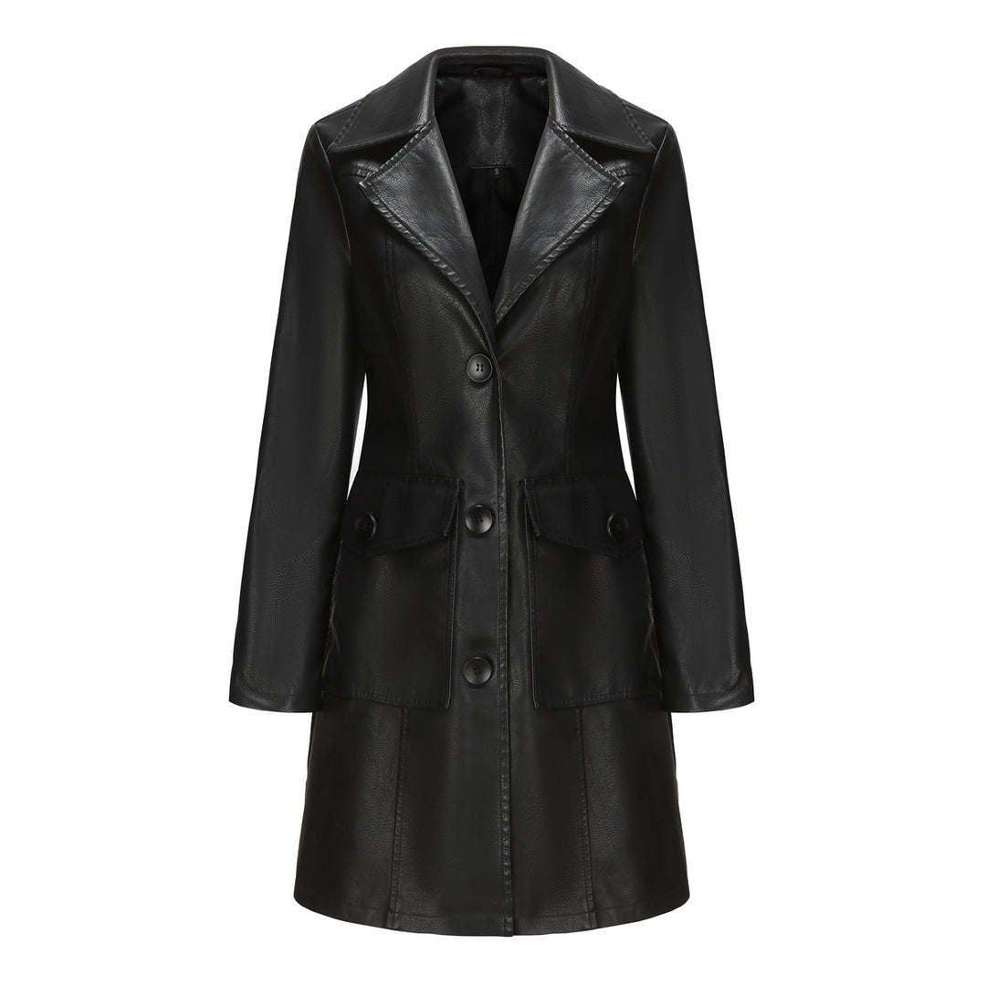 Trendy faux leather blazer for women with practical pockets Lune London