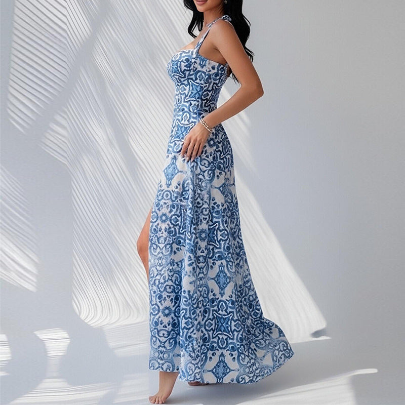 Robe maxi pour femmes avec fentes latérales et embellissements en dentelle Chic & Stil