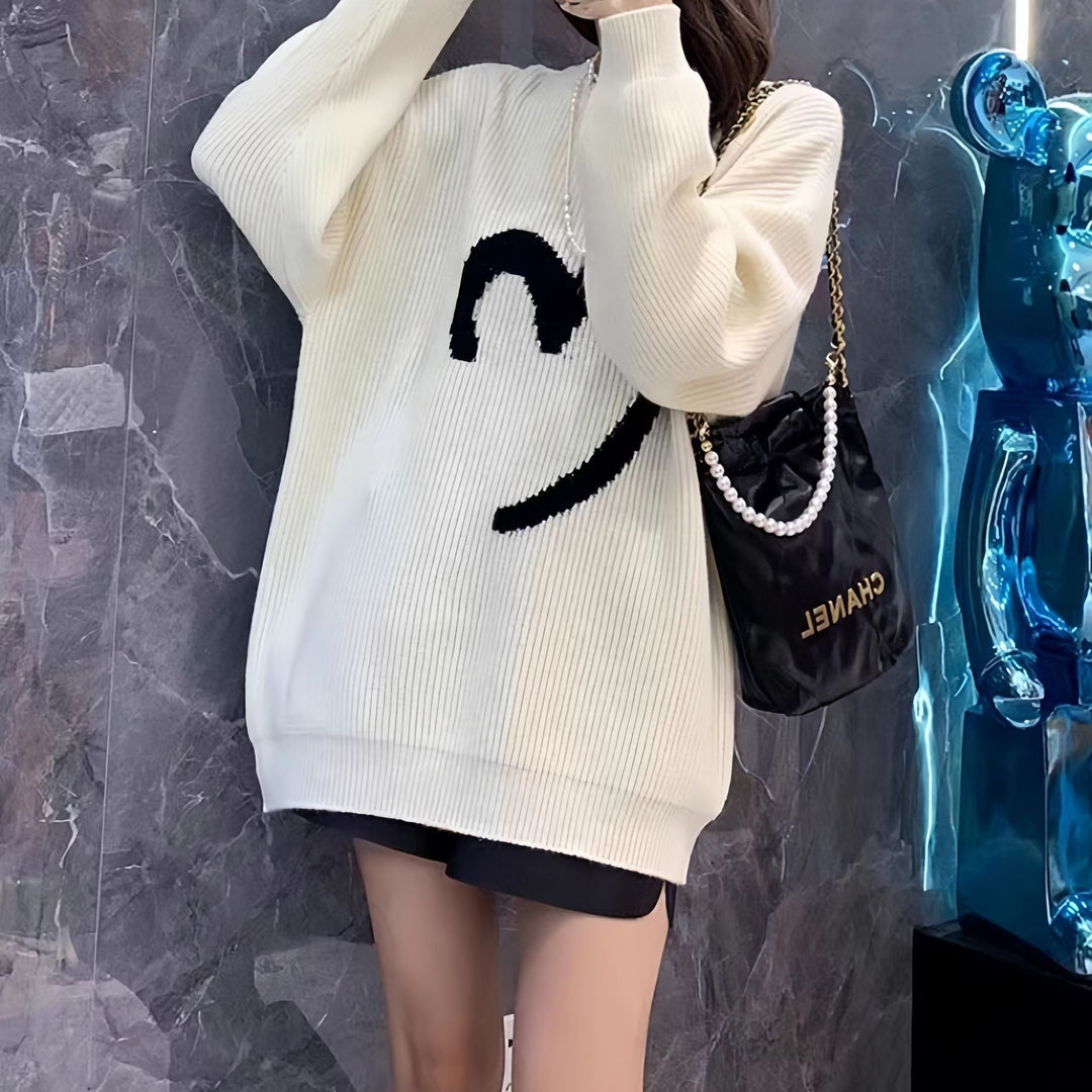 Sweat à col rond oversized pour femmes avec motif en câble texturé Chic & Stil