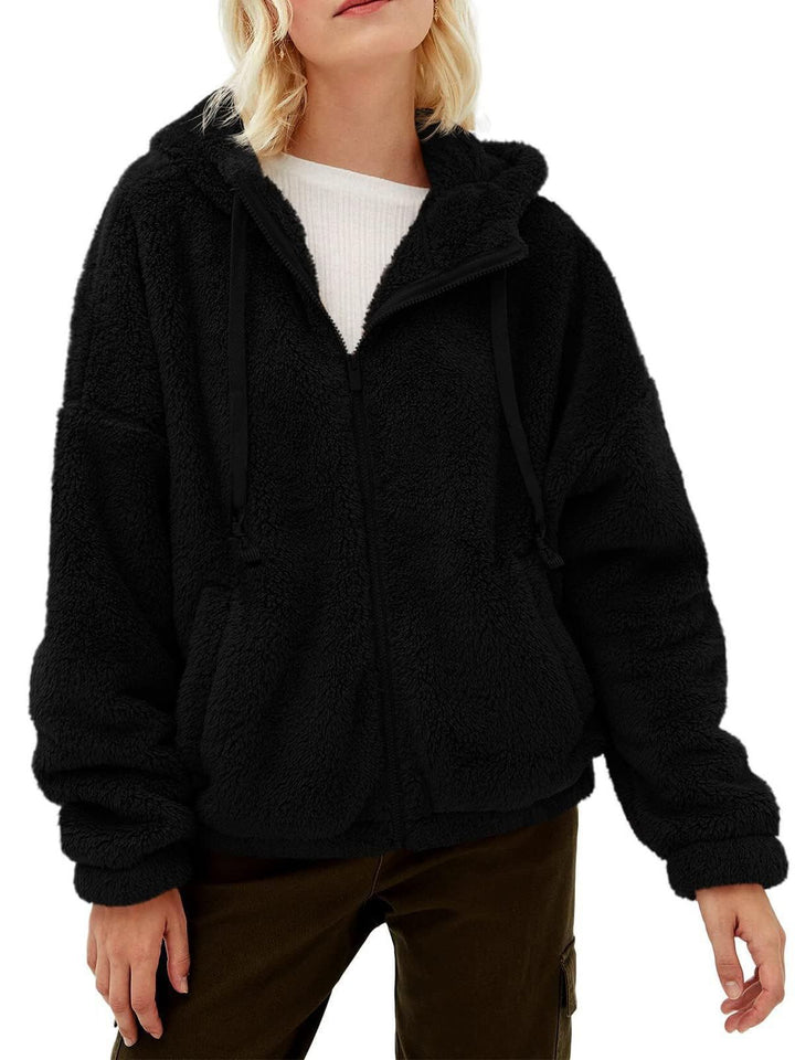 Lune London | Women's Fluffy Plush Jacket with Hood and Front Zip