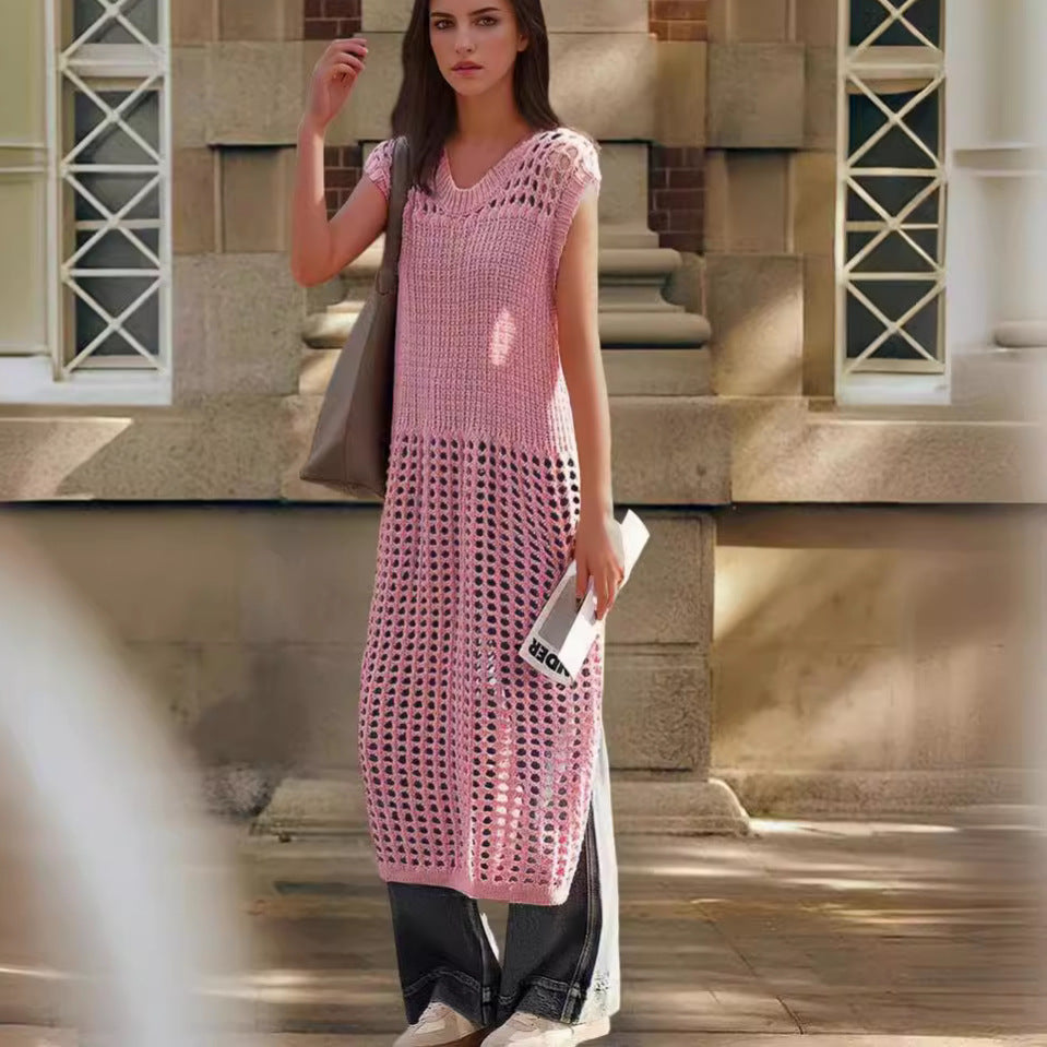 Airy knit dress for ladies with decorative perforated pattern Lune London