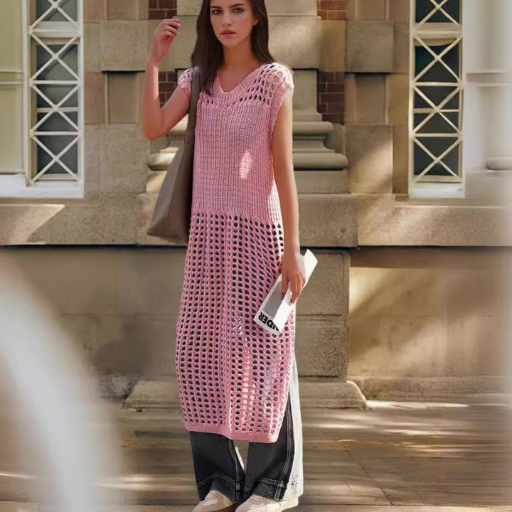 Airy knit dress for ladies with decorative perforated pattern Lune London