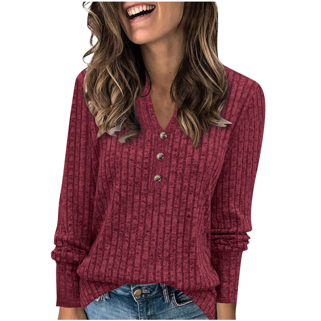Ladies Long Sleeve V Neck Sweater with Button Detail Lune London