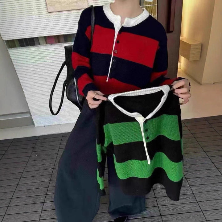 Pull tricoté sporty pour femmes avec patte de boutonnage et motif graphique Chic & Stil
