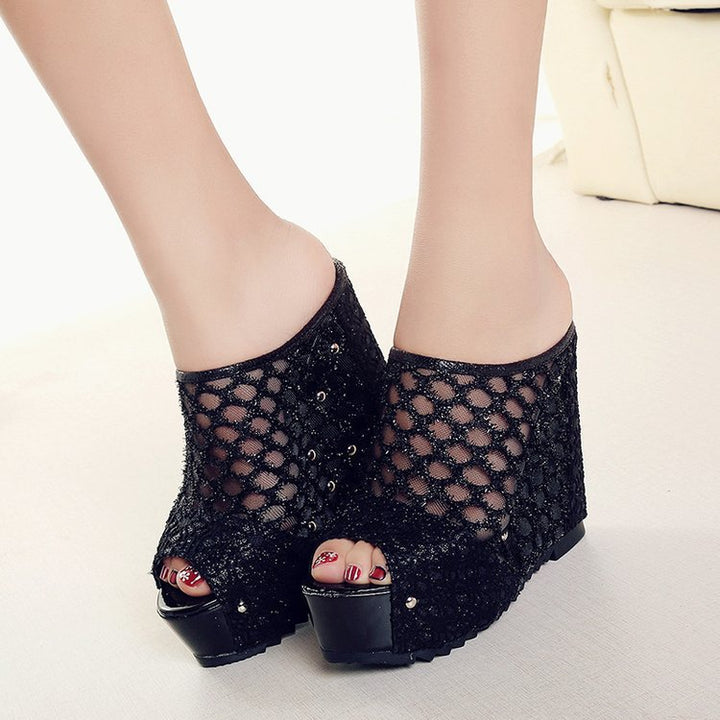 Ladies Platform Furs with a trendy bow design and sparkling accents Lune London