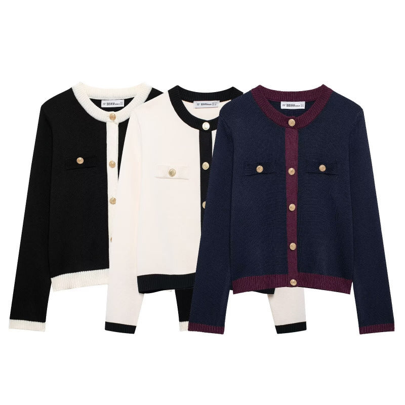 Knit jacket for women with decorative buttons and practical pockets Chic and Style