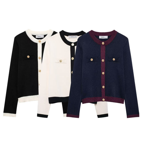 Knit jacket for women with decorative buttons and practical pockets Chic and Style