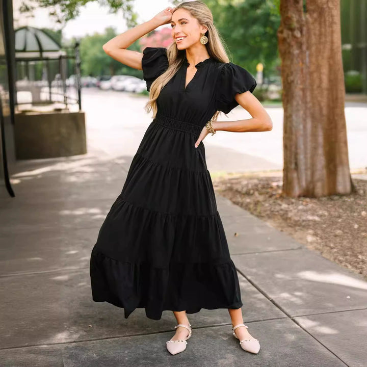 Women's midi dress with voluminous ruffles and flattering cut Lune London