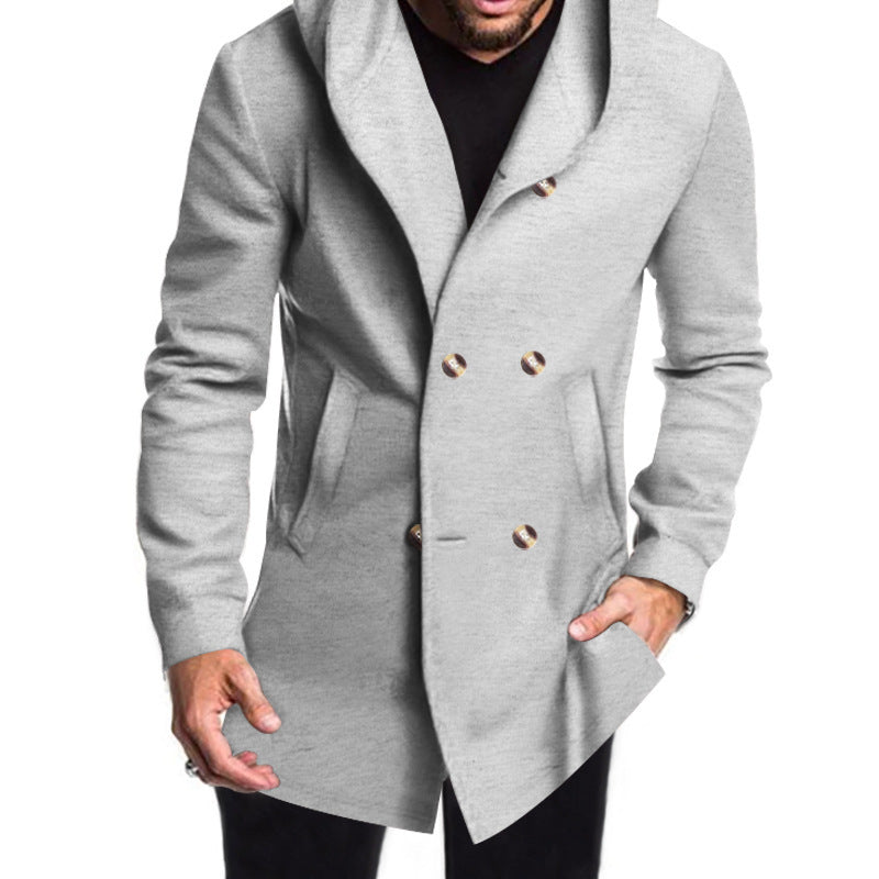 Elegant double-breasted coat for men with hood Lune London