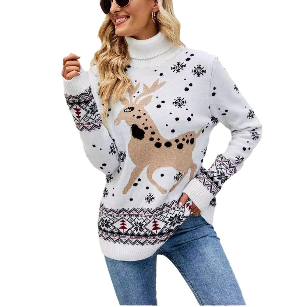 Women's winter sweater with reindeer pattern and high collar Lune London