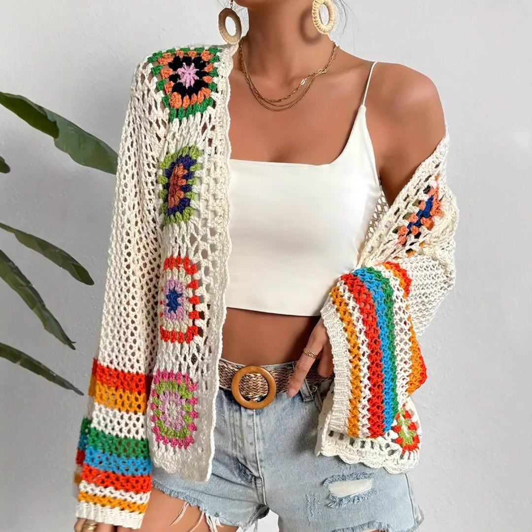 Cardigan aérien pour femmes avec motif en crochet coloré Chic & Stil