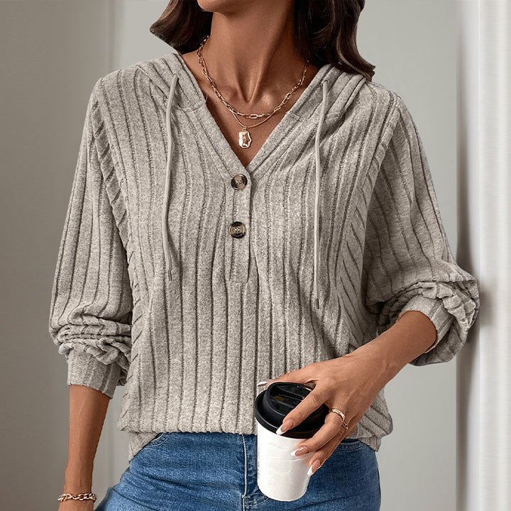 Ladies casual hoodie with textured ribbed pattern and button placket Lune London