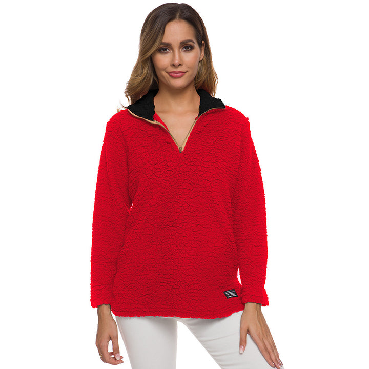 Comfortable fleece sweater for women with high collar and zipper Lune London