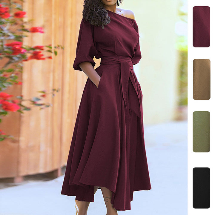 Robe Maxi Élégante pour Femmes avec Design Hors-Épaule et Ceinture Chic & Stil