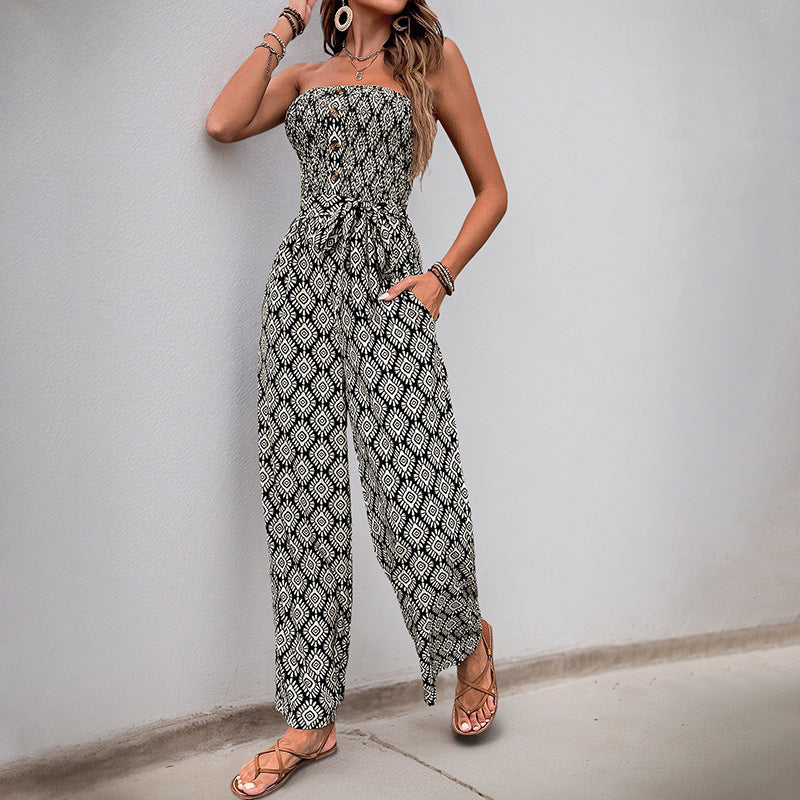 Casual jumpsuit for women with elastic top and trendy pattern Chic und Stil