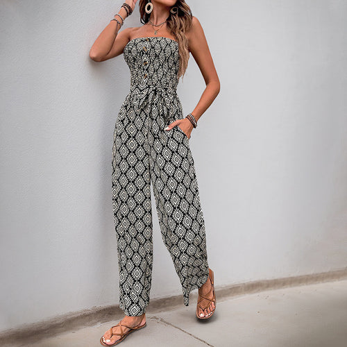 Casual jumpsuit for women with elastic top and trendy pattern Chic und Stil