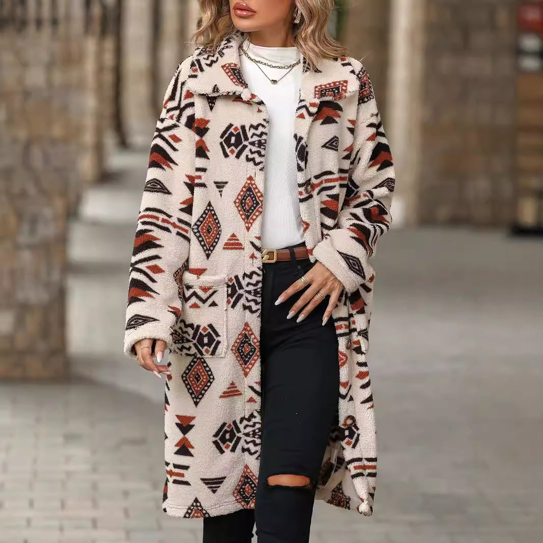 Lune London women's teddy jacket with a unique geometric pattern