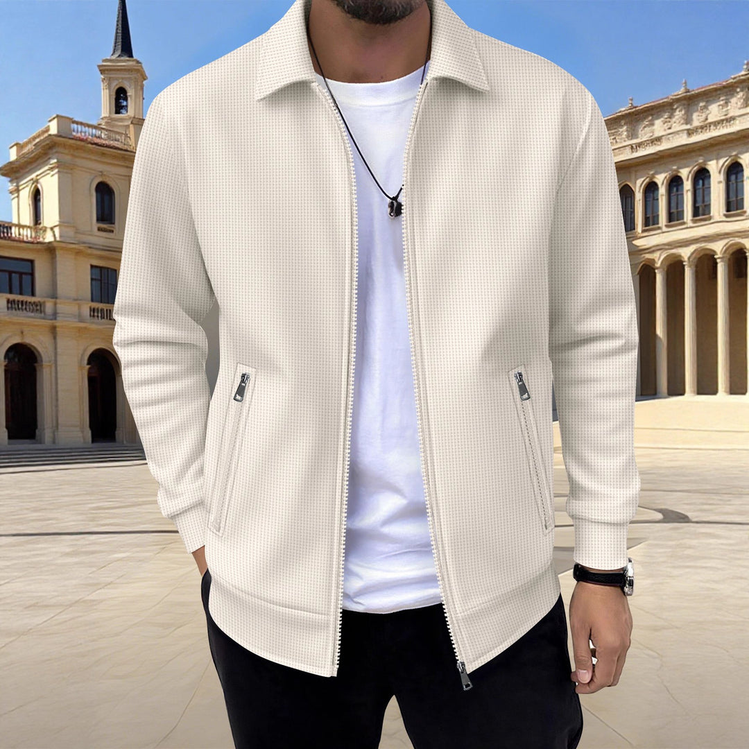 Fashionable casual men's leisure jacket with relaxed fit and practical zippered pockets Lune London