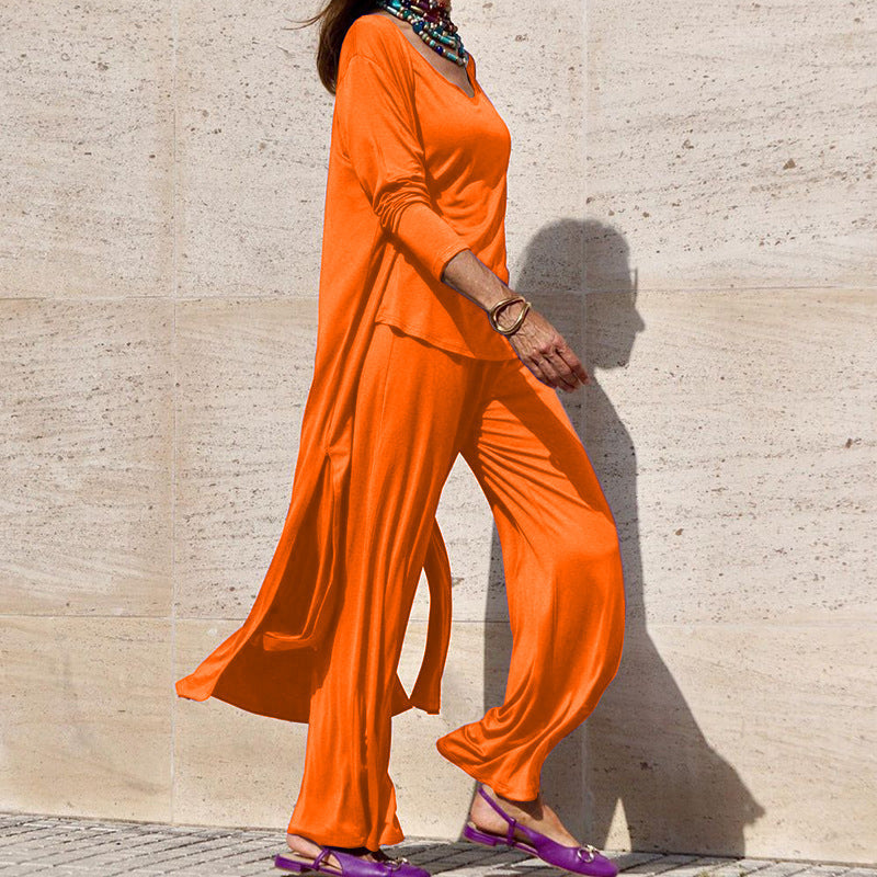 Casual set for women consisting of a long sleeve top and wide leg pants Lune London