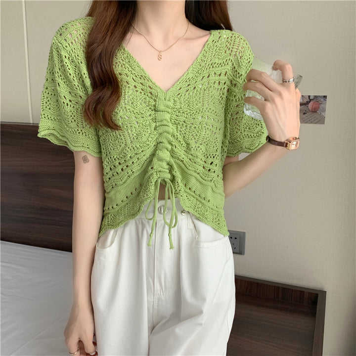 Women's knitted sweater with decorative gathers Lune London