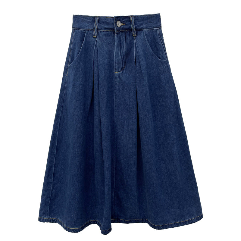 Woman Long Jean Skirt with Pleats and Side Pockets Lune London