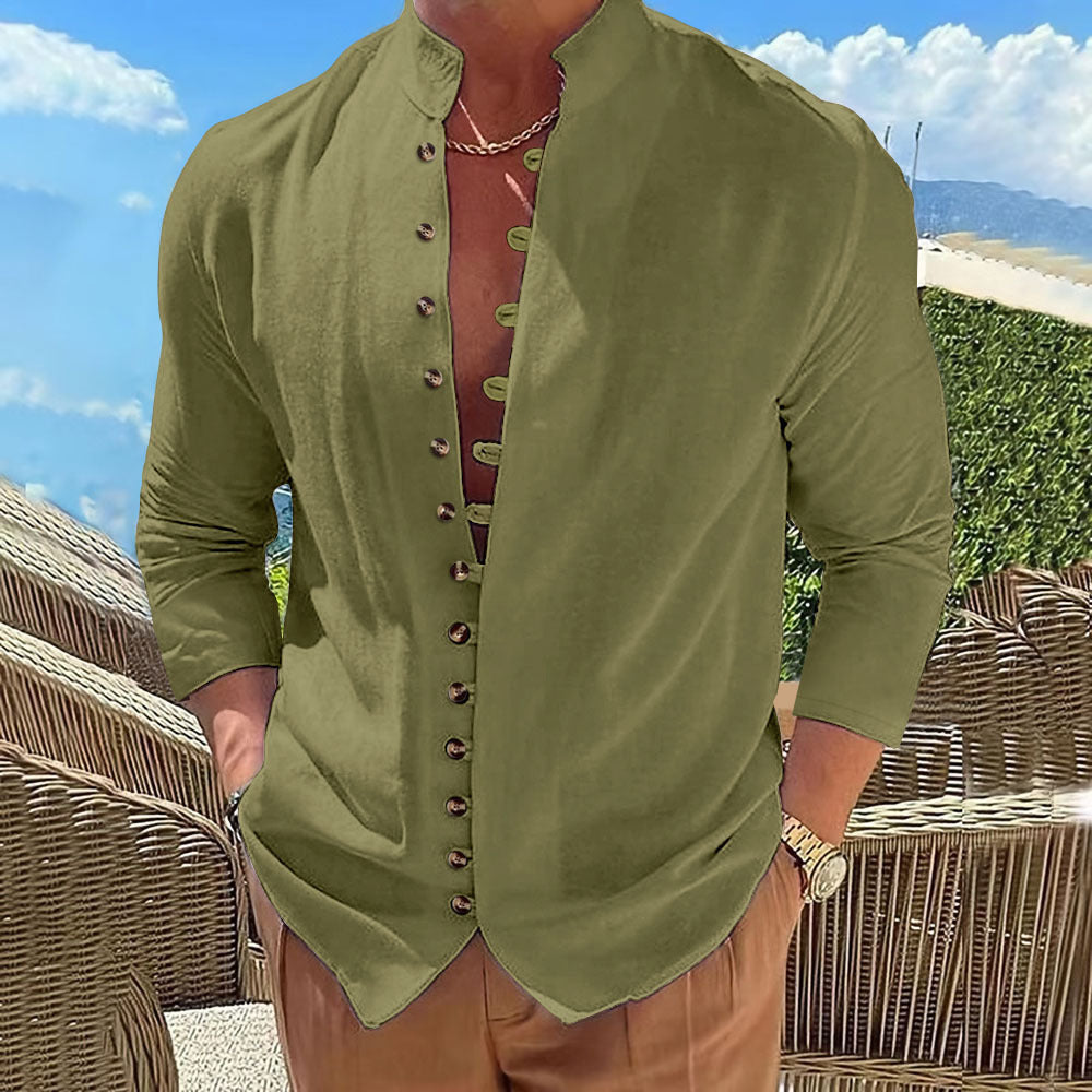 Shirt for men with Chinese collar and decorative buttonhole Lune London