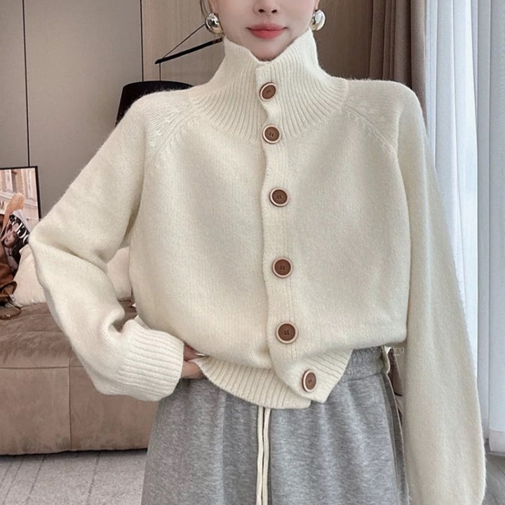Lady cozy high collar cardigan with button details Lune London