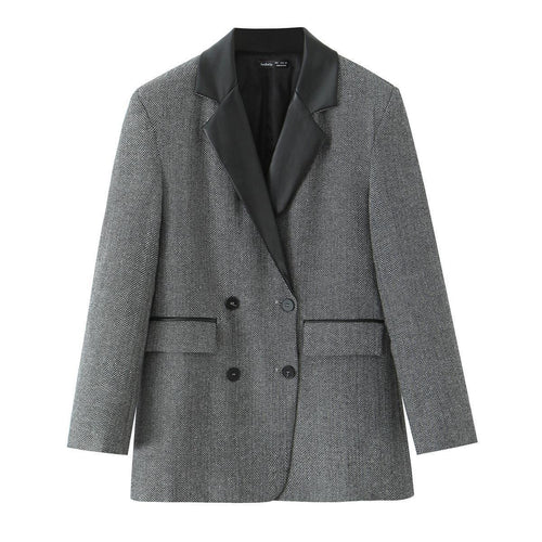Trendy women's blazer with elegant houndstooth pattern and soft collar Lune London