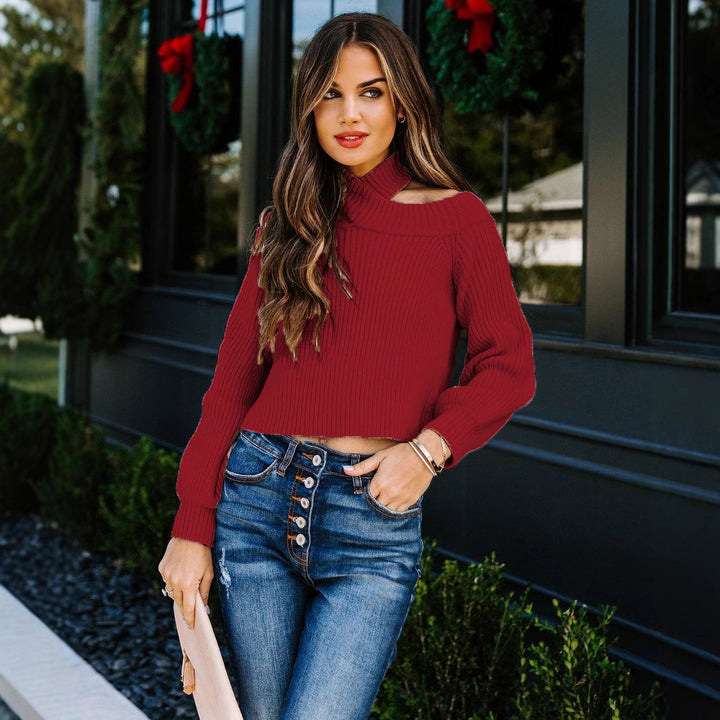 Women short modest sweater with neckline design and ribbed structure Lune London