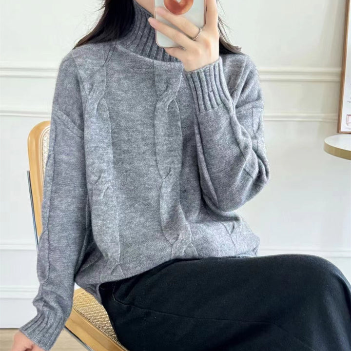 Pull en maille pour femmes avec col montant et motif en cable Chic & Stil