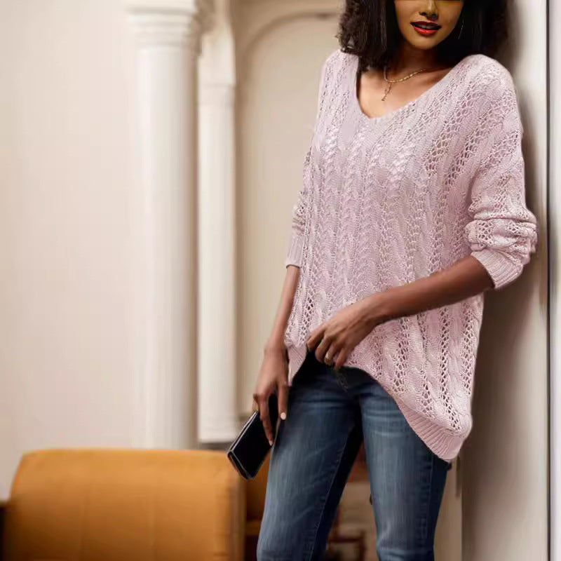 Knitted sweater for women with an airy crochet look and a loose fit Lune Londonl