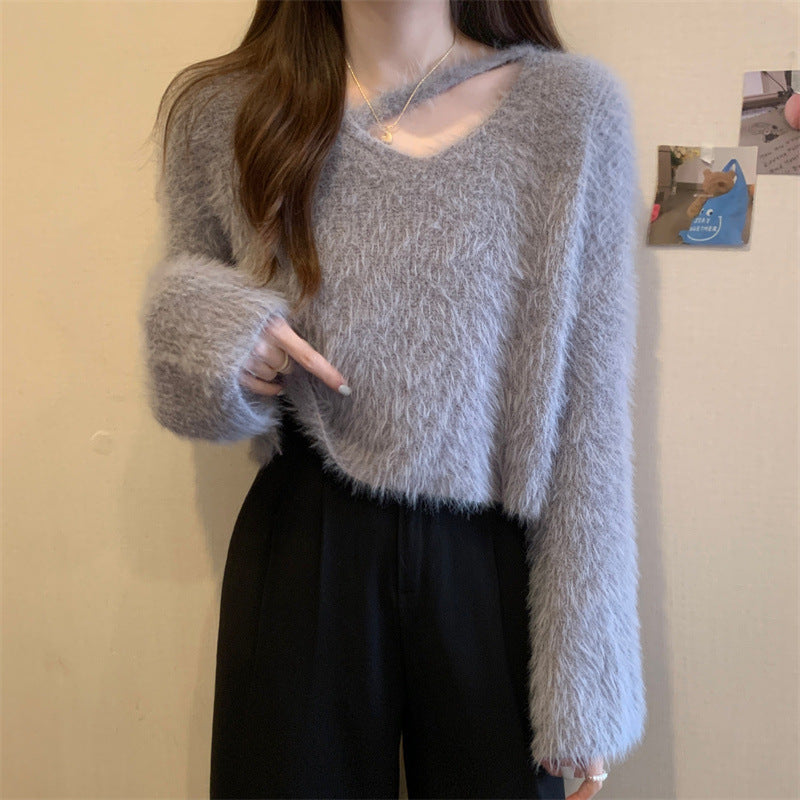 Pull Femme Fluffy à Coupe Décontractée et Décolleté en V Profond Chic & Stil