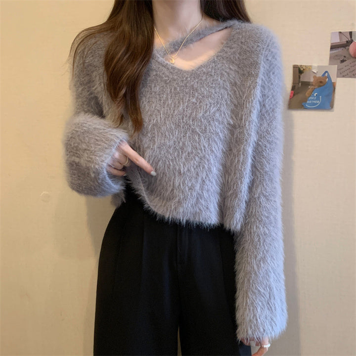 Pull Femme Fluffy à Coupe Décontractée et Décolleté en V Profond Chic & Stil