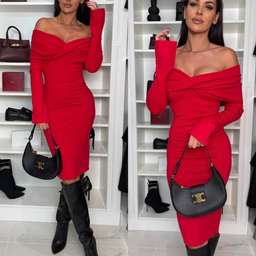 Lune London off-shoulder knit midi dress for women
