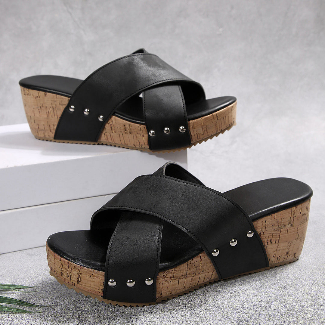 Wedge heeled sandals for women with elastic upper and non-slip sole Lune London