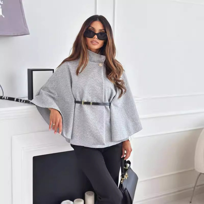 Ladies trendy and elegant poncho with belt at the waist Lune London