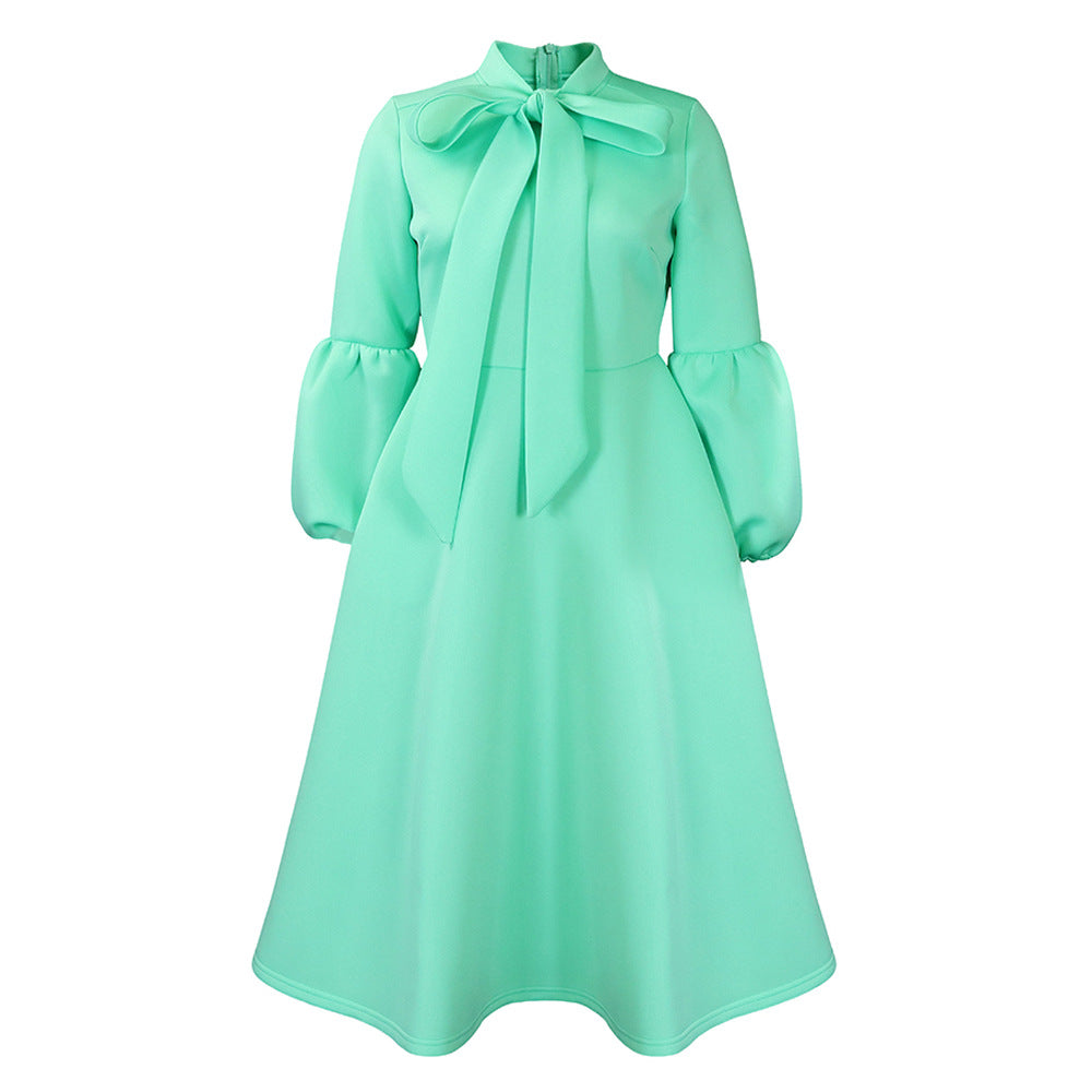 Midi dress for ladies with tie neck and voluminous sleeves Lune London