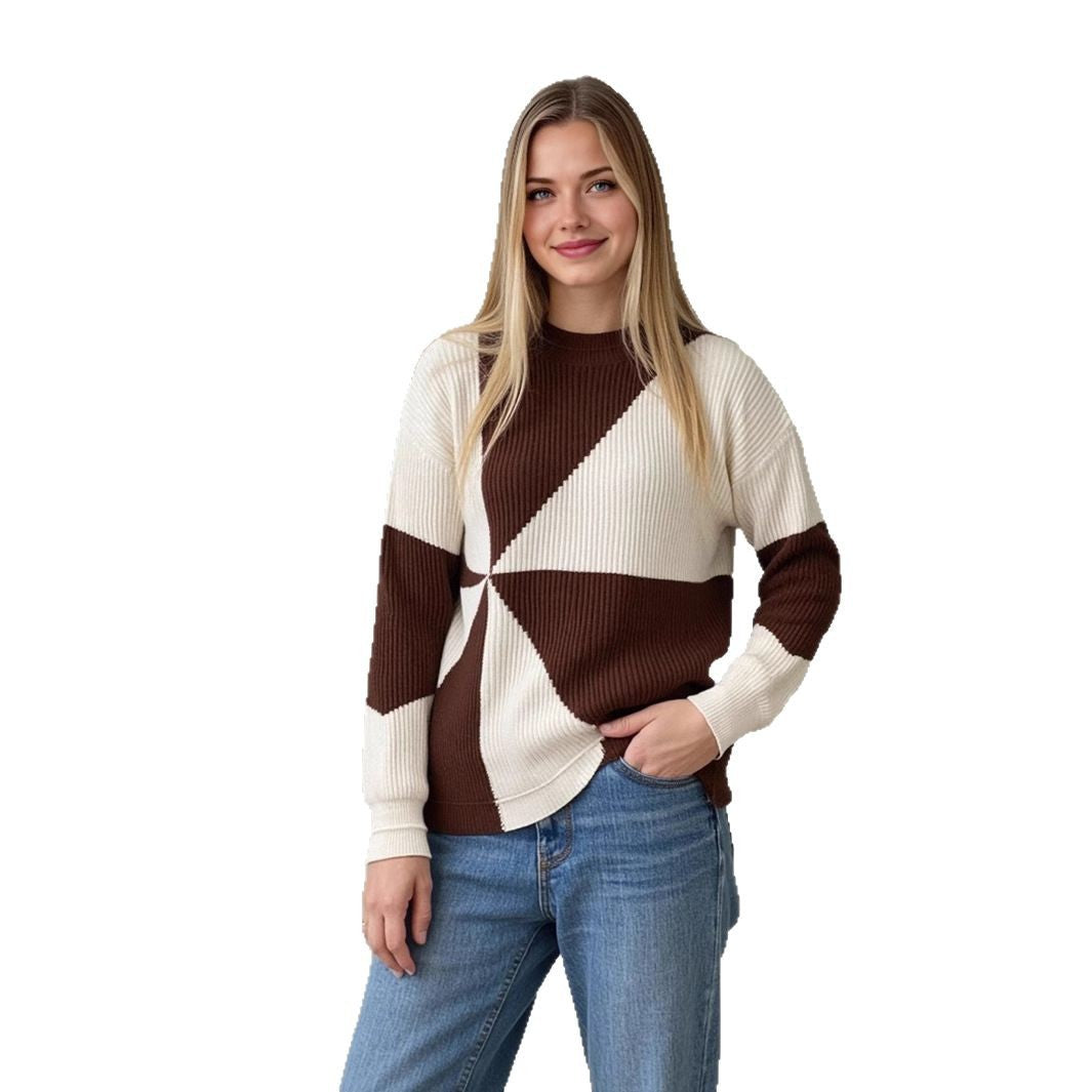 Knit sweater for ladies with geometric design and relaxed fit Lune London