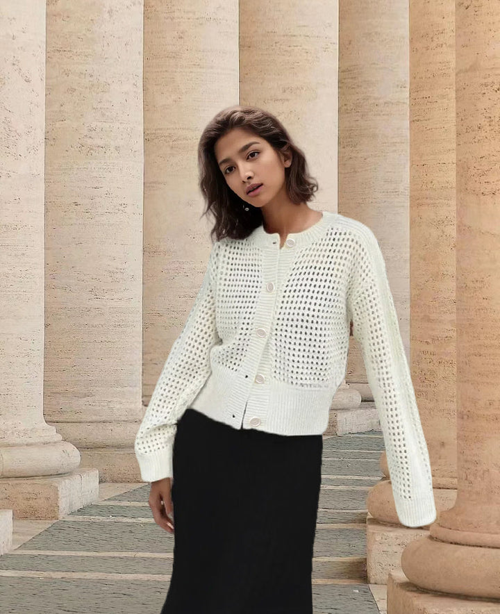 Thick knit jacket for women with an openwork design and a relaxed fit Lune London
