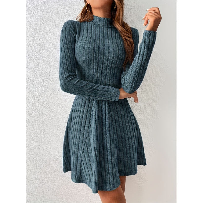 Women Elegant Knit Dress with High Collar and Asymmetrical Cut Lune London