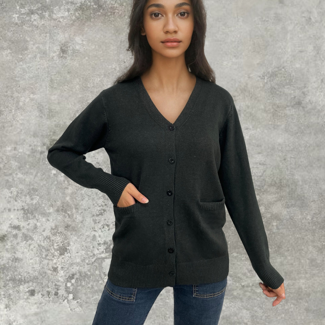 Elegant ladies knit vest with practical pockets and fine button placket Lune London