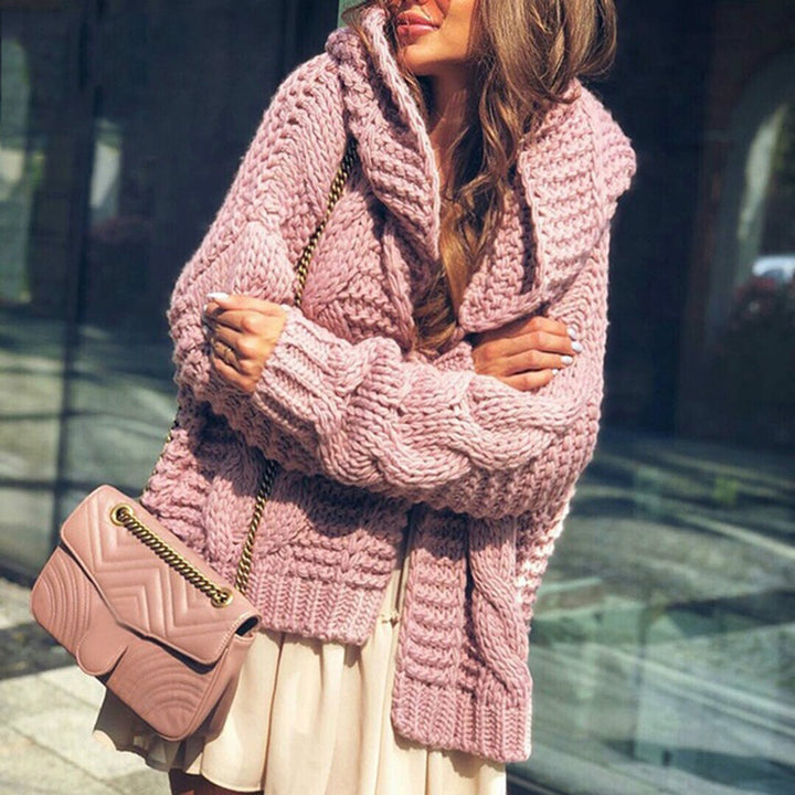 Ladies oversized knitted cardigan with asymmetrical cut and oversized sleeves Lune London