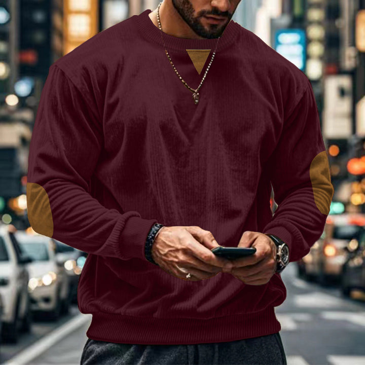 Men's comfortable round neck sweater with elbow patches Lune London