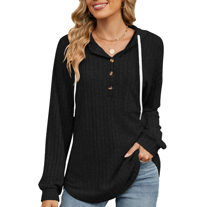 Casual hooded sweatshirt for women with button placket and textured design Lune London
