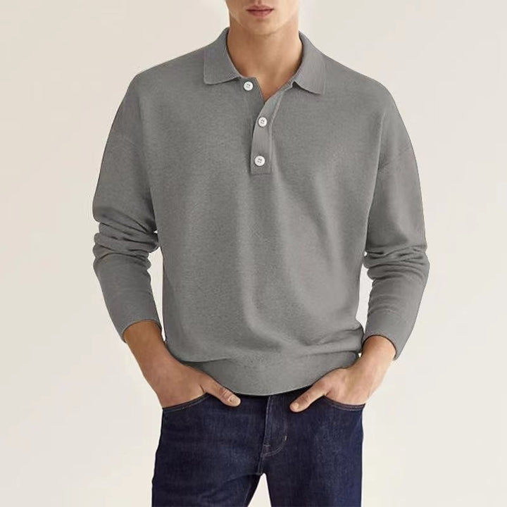 Long sleeve polo shirt for men in breathable fabric with modern button details Lune London